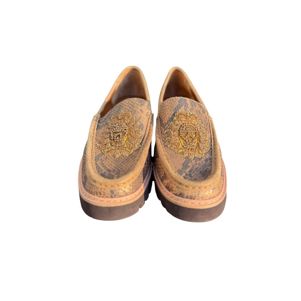Donald Pliner Hope Loafers Womens 8.5 Tan Snakeskin Gold Crest Excellent HPHOPES